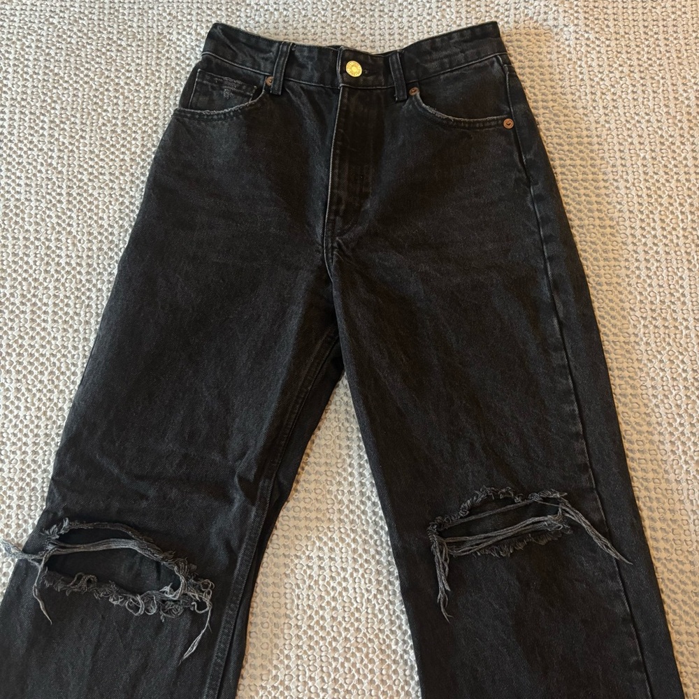 Zara Ripped Black Wide Leg Jeans